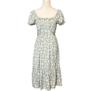 Indulge InStyle Leaf Print Maxi Dress Junior S Bell Sleeves Smocked Waist NWT